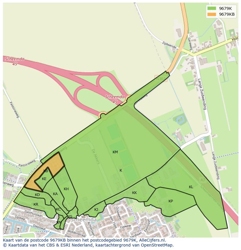 Afbeelding van het postcodegebied 9679 KB op de kaart.