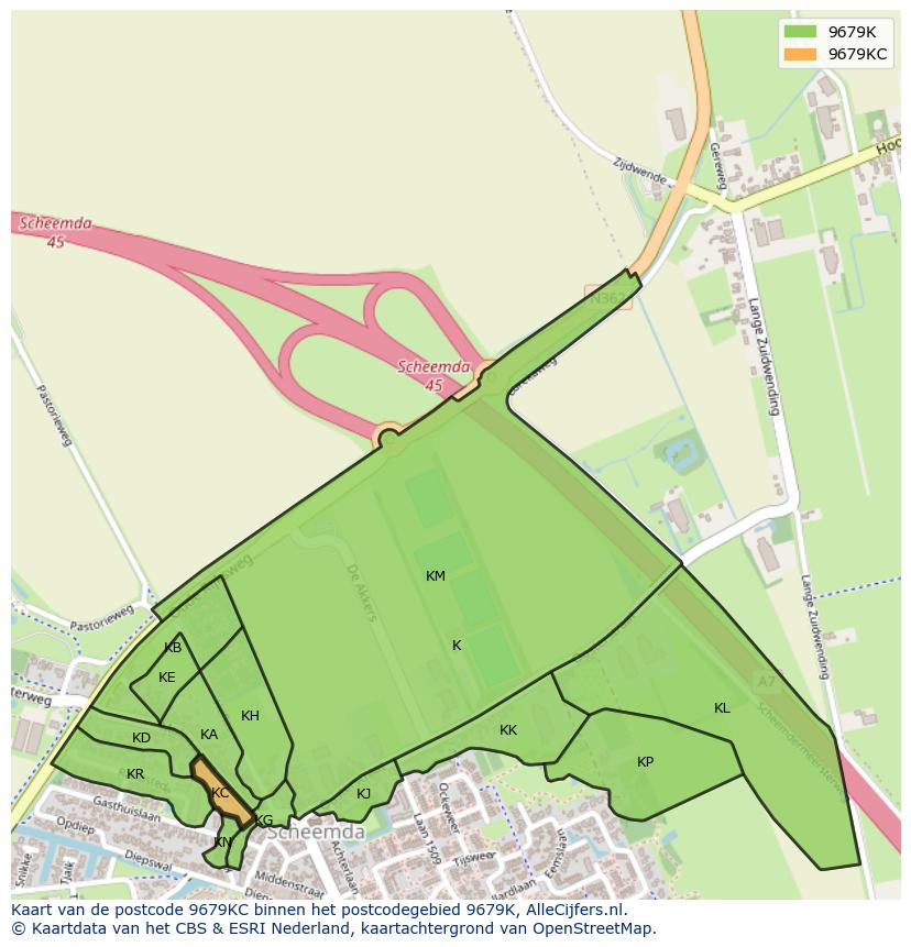 Afbeelding van het postcodegebied 9679 KC op de kaart.