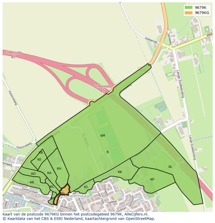 Afbeelding van het postcodegebied 9679 KG op de kaart.