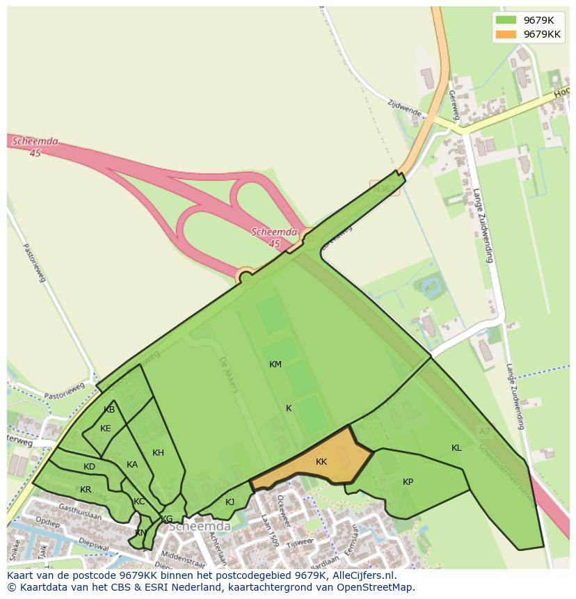 Afbeelding van het postcodegebied 9679 KK op de kaart.