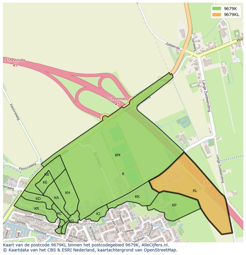 Afbeelding van het postcodegebied 9679 KL op de kaart.