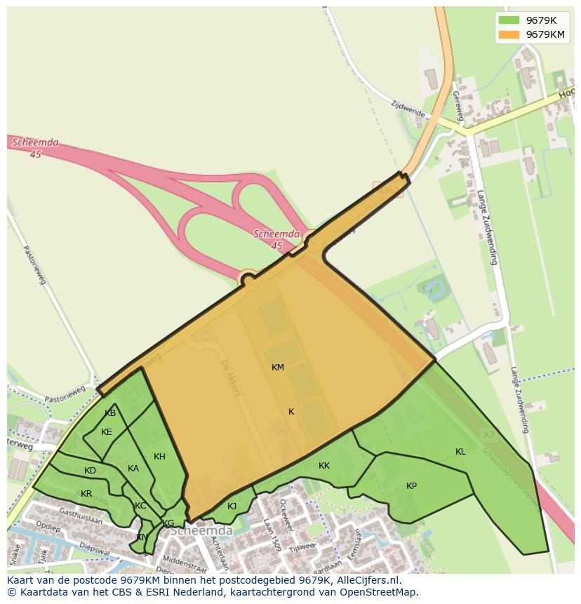 Afbeelding van het postcodegebied 9679 KM op de kaart.