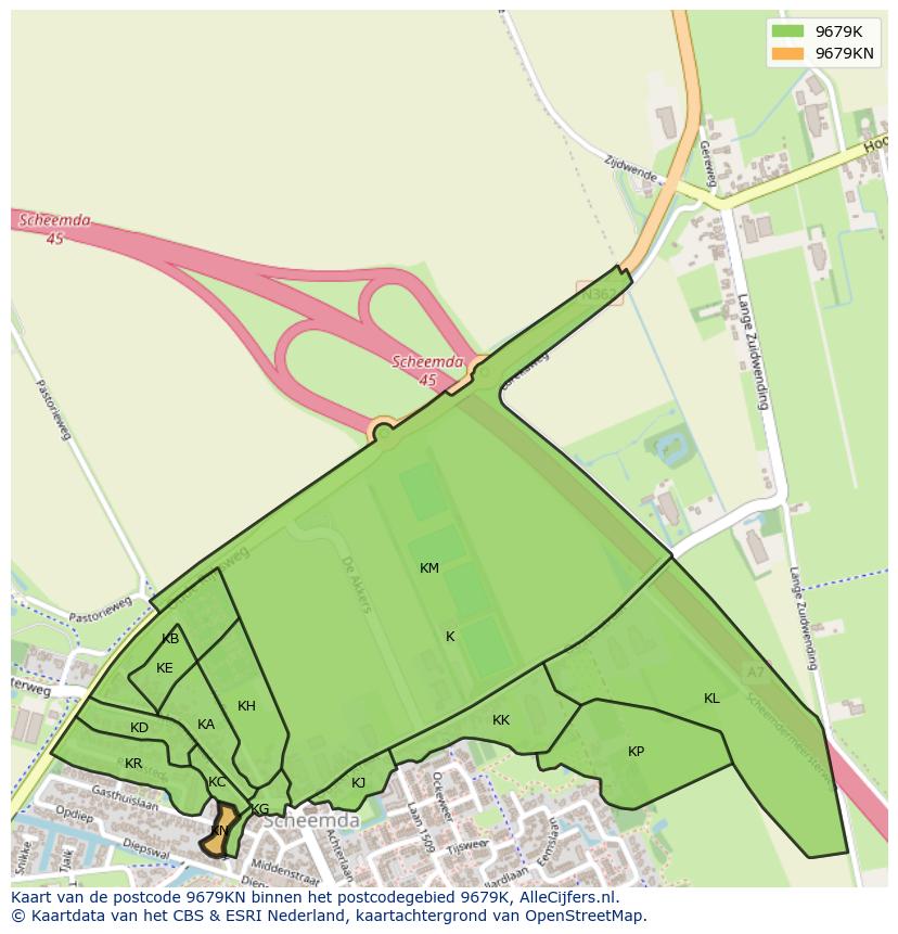 Afbeelding van het postcodegebied 9679 KN op de kaart.