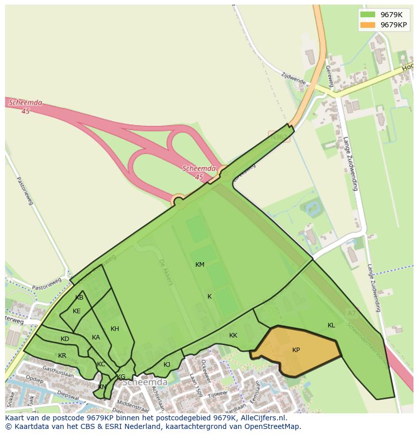 Afbeelding van het postcodegebied 9679 KP op de kaart.