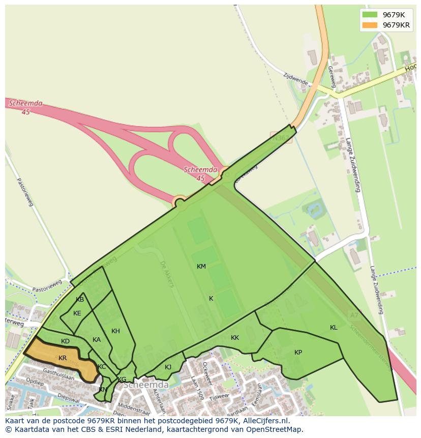 Afbeelding van het postcodegebied 9679 KR op de kaart.