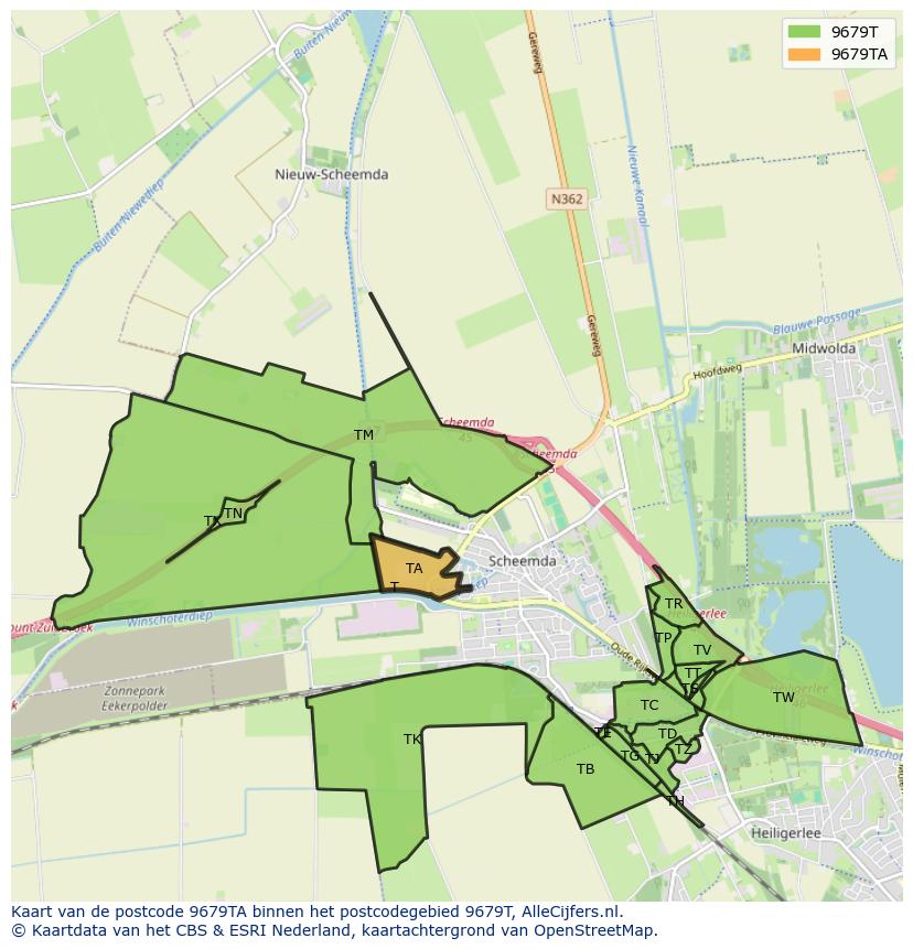 Afbeelding van het postcodegebied 9679 TA op de kaart.