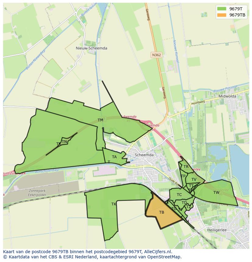Afbeelding van het postcodegebied 9679 TB op de kaart.
