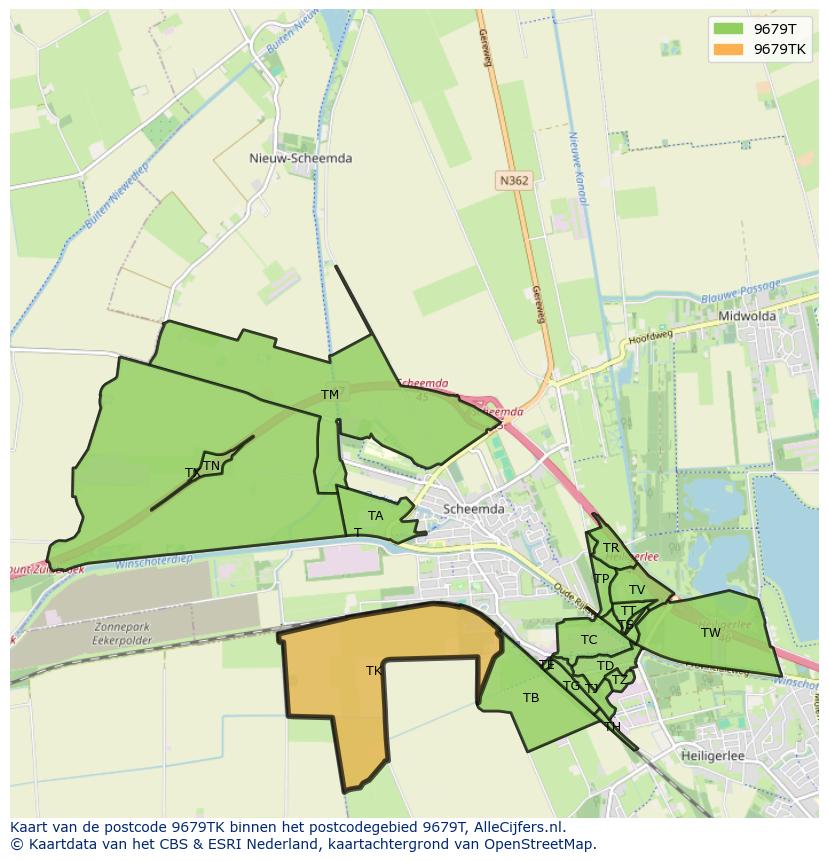 Afbeelding van het postcodegebied 9679 TK op de kaart.