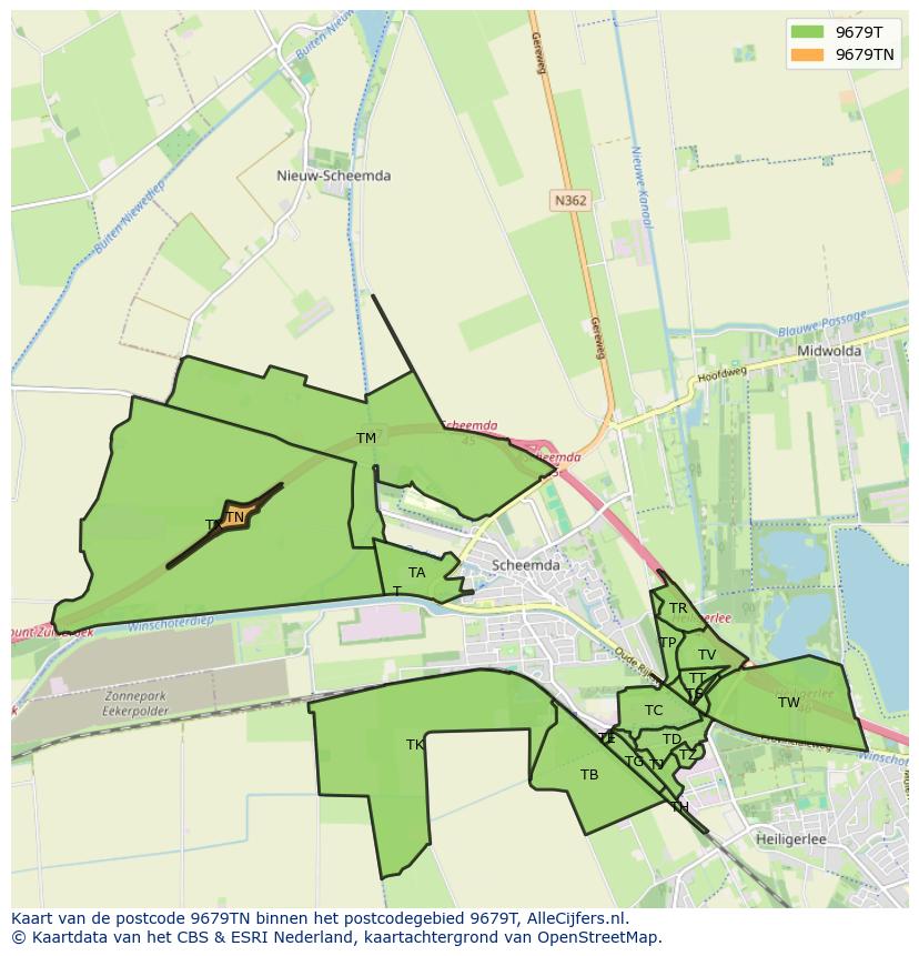 Afbeelding van het postcodegebied 9679 TN op de kaart.
