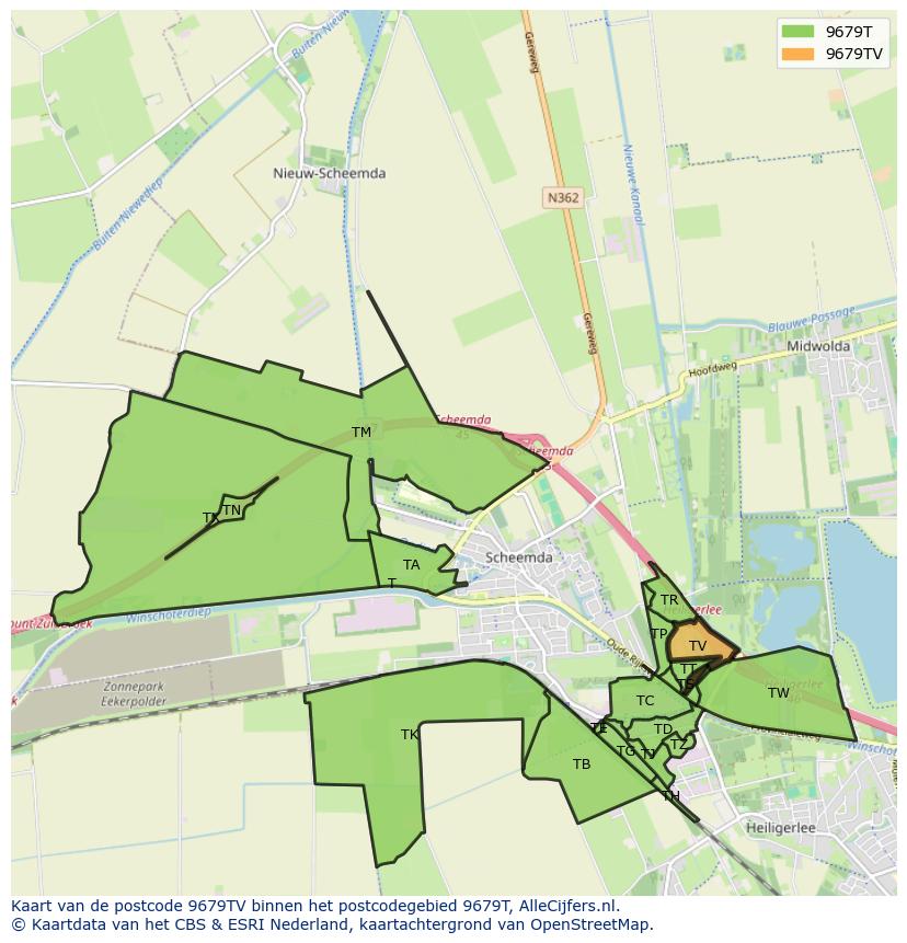 Afbeelding van het postcodegebied 9679 TV op de kaart.