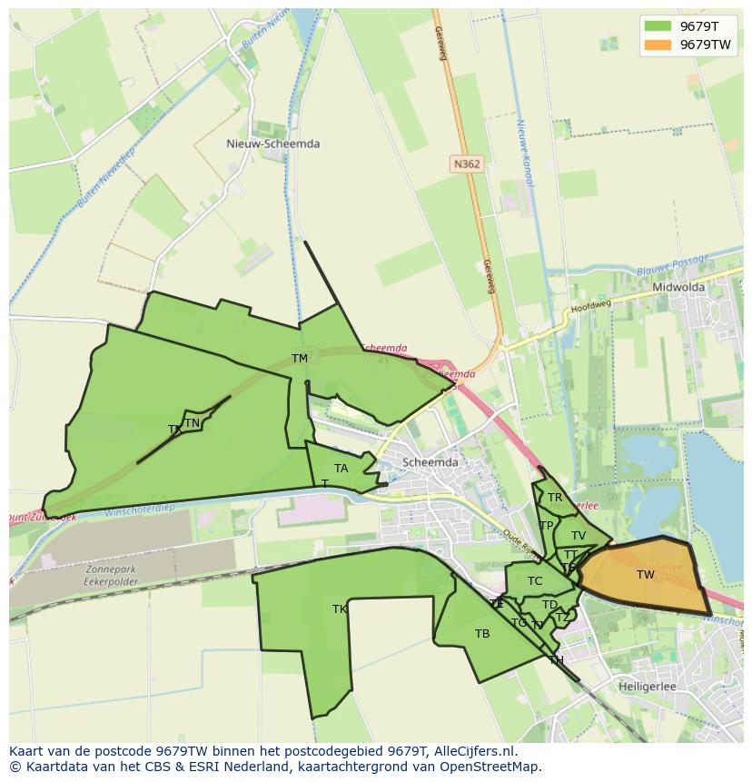 Afbeelding van het postcodegebied 9679 TW op de kaart.