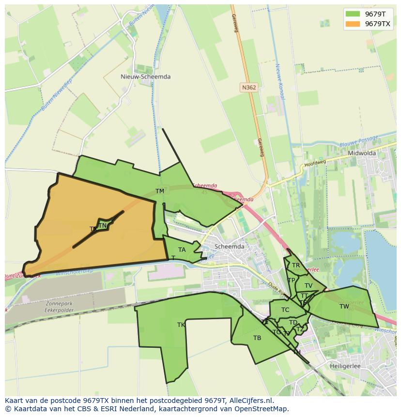 Afbeelding van het postcodegebied 9679 TX op de kaart.