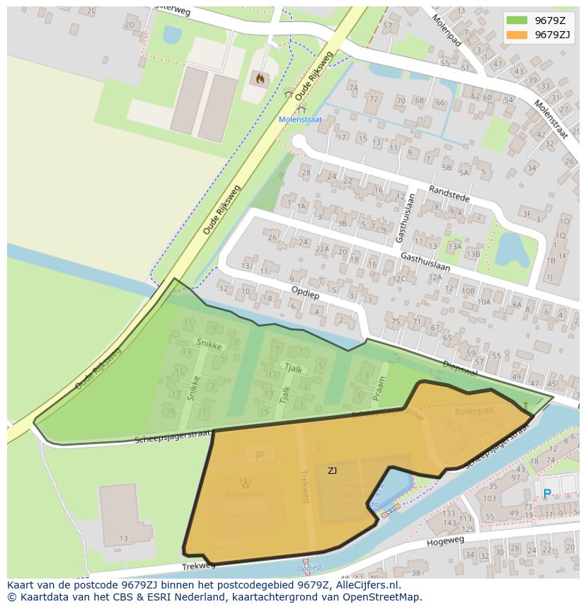 Afbeelding van het postcodegebied 9679 ZJ op de kaart.