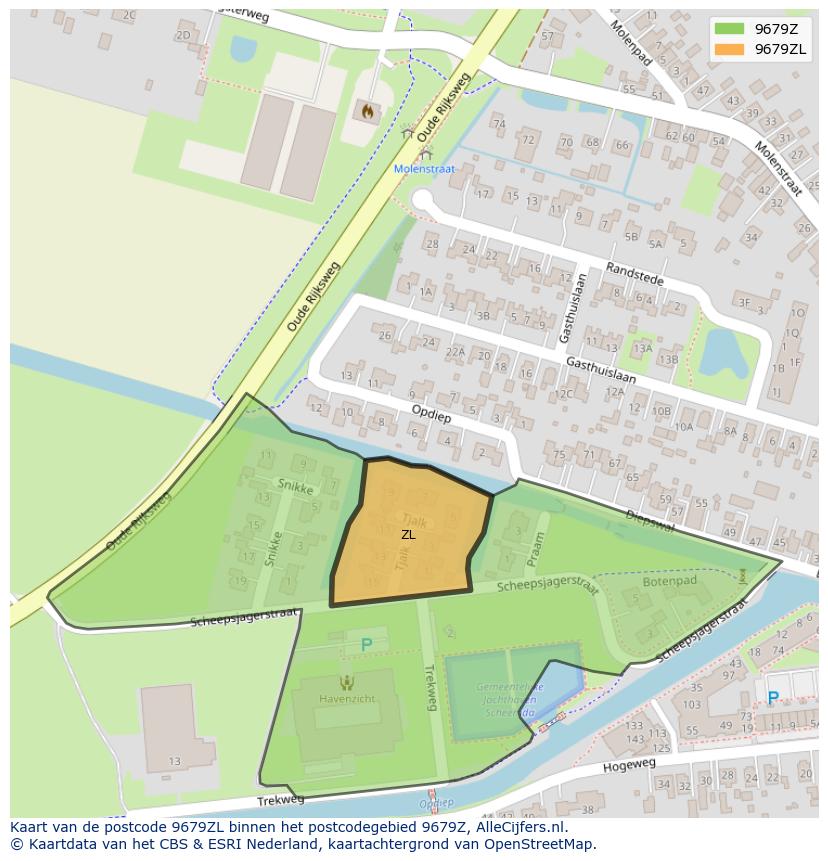 Afbeelding van het postcodegebied 9679 ZL op de kaart.