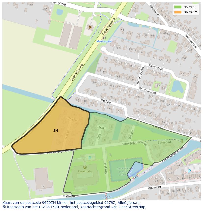 Afbeelding van het postcodegebied 9679 ZM op de kaart.
