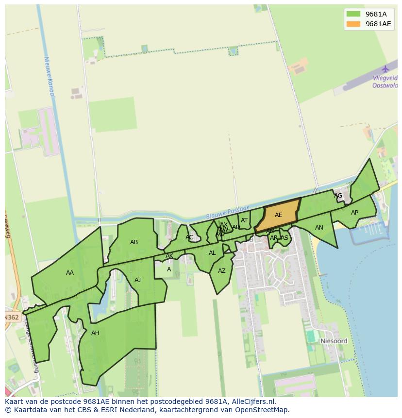 Afbeelding van het postcodegebied 9681 AE op de kaart.