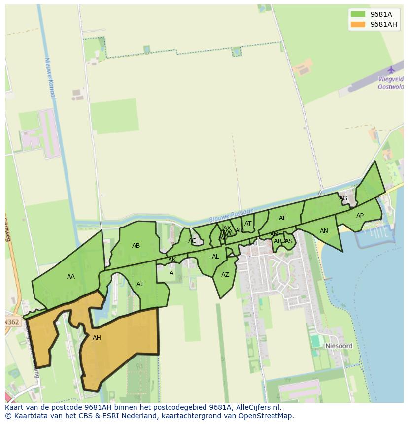 Afbeelding van het postcodegebied 9681 AH op de kaart.