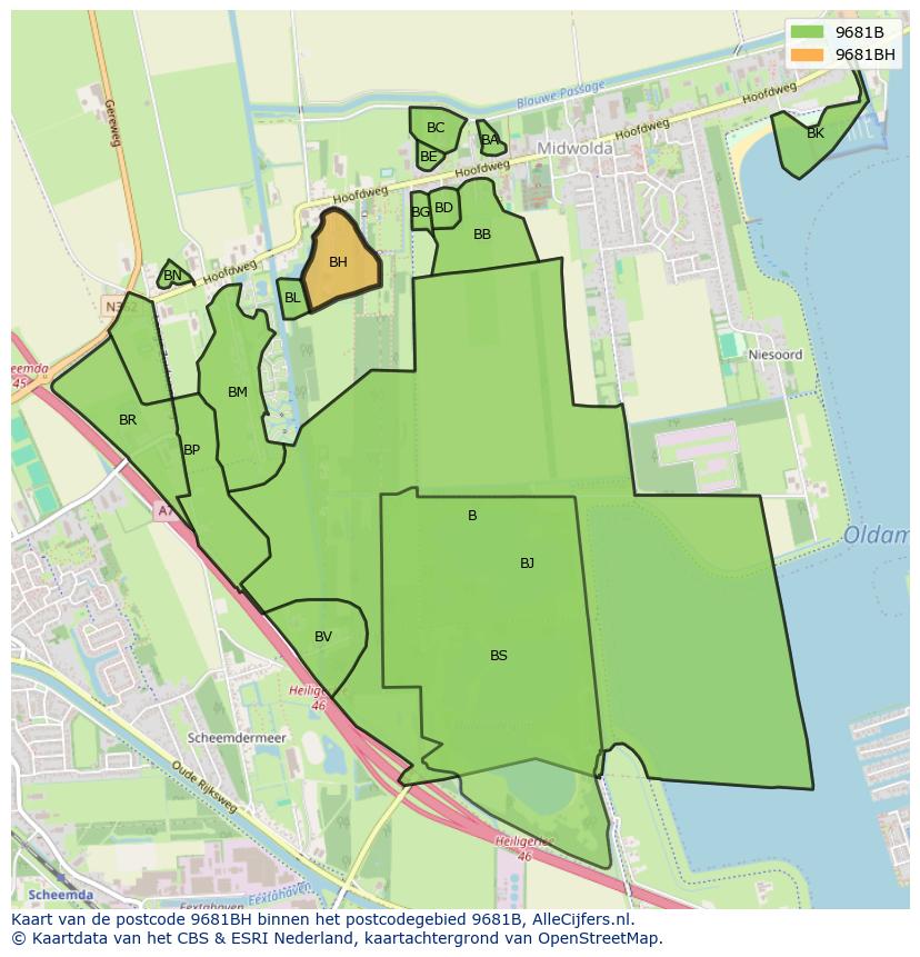 Afbeelding van het postcodegebied 9681 BH op de kaart.