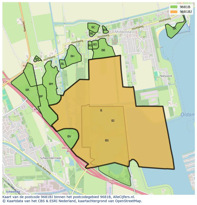 Afbeelding van het postcodegebied 9681 BJ op de kaart.