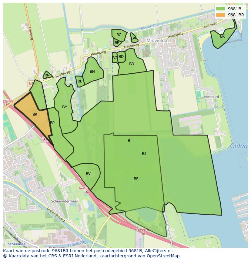 Afbeelding van het postcodegebied 9681 BR op de kaart.