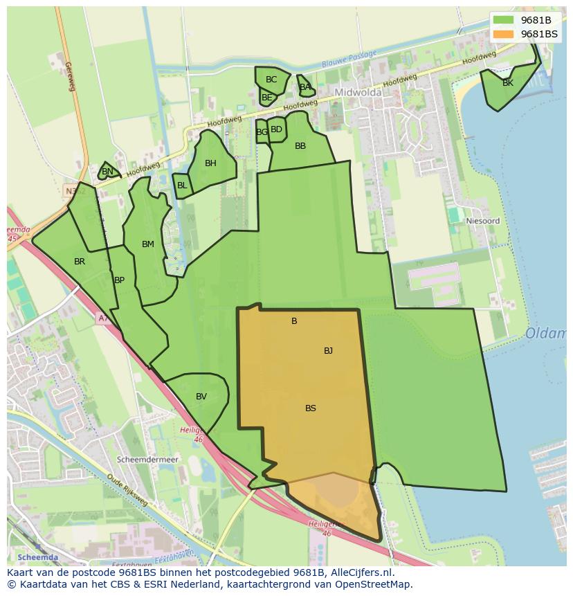 Afbeelding van het postcodegebied 9681 BS op de kaart.
