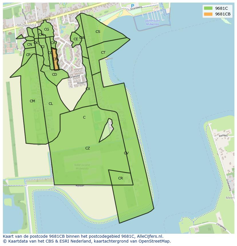 Afbeelding van het postcodegebied 9681 CB op de kaart.