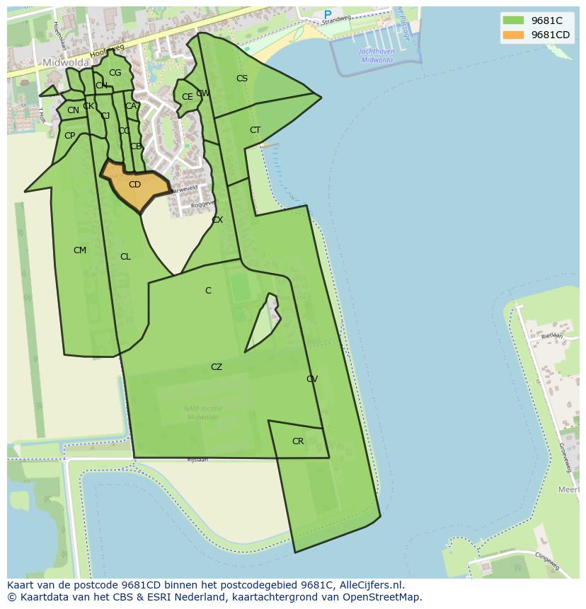 Afbeelding van het postcodegebied 9681 CD op de kaart.
