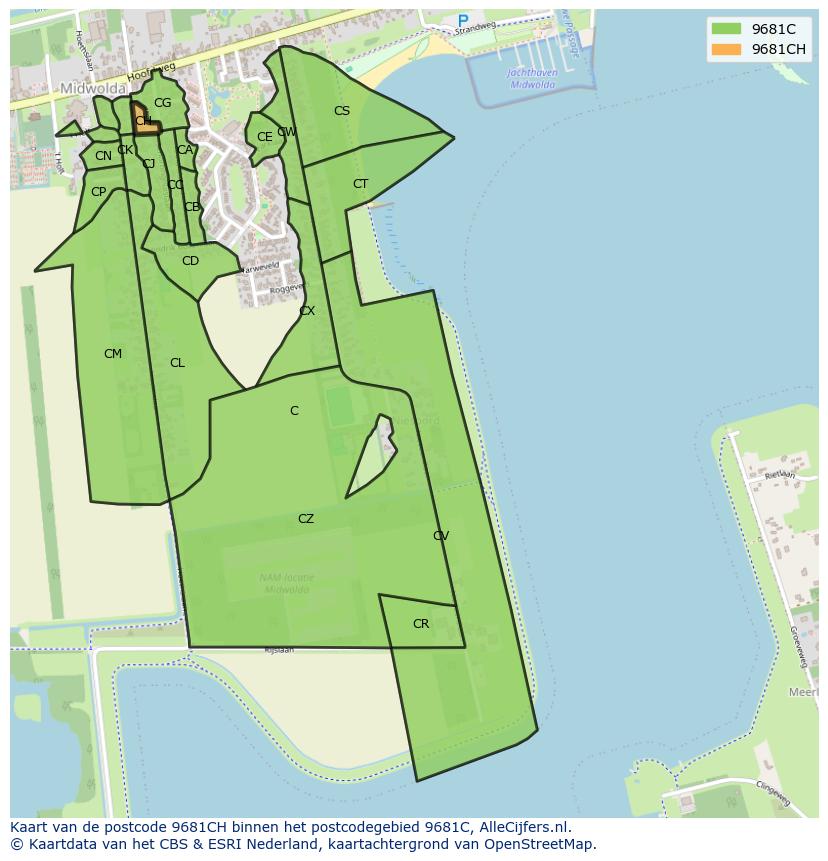 Afbeelding van het postcodegebied 9681 CH op de kaart.