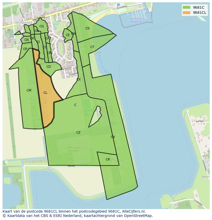 Afbeelding van het postcodegebied 9681 CL op de kaart.