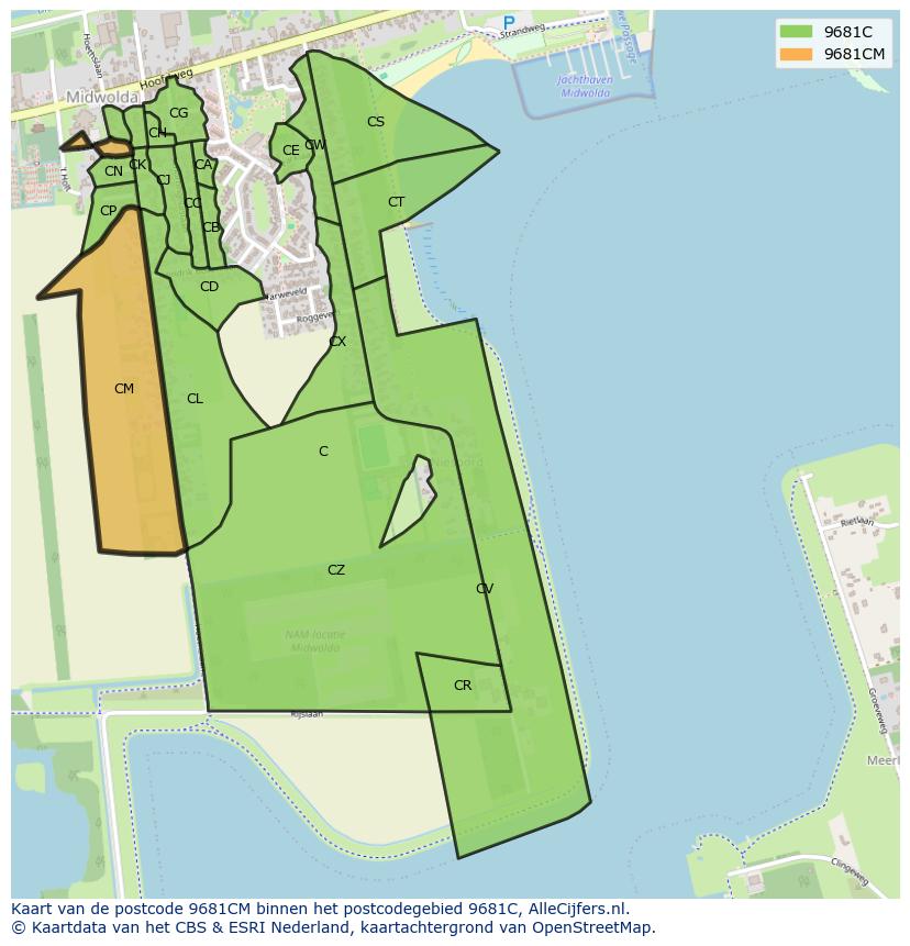 Afbeelding van het postcodegebied 9681 CM op de kaart.