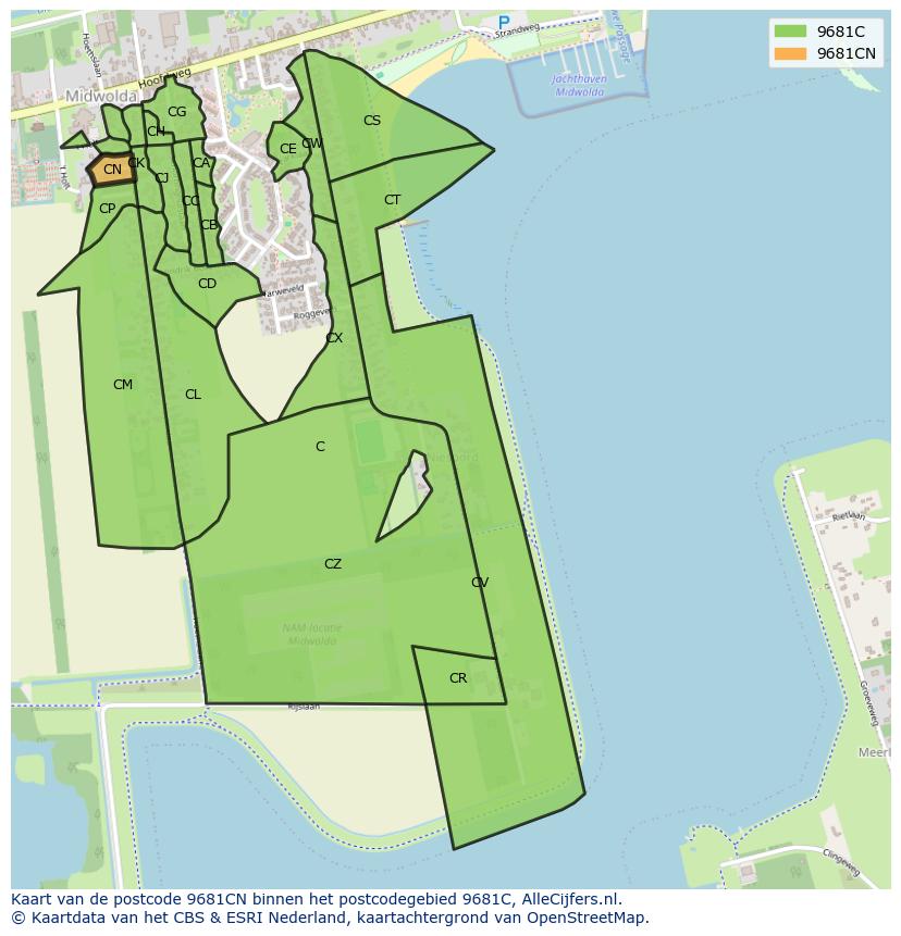 Afbeelding van het postcodegebied 9681 CN op de kaart.