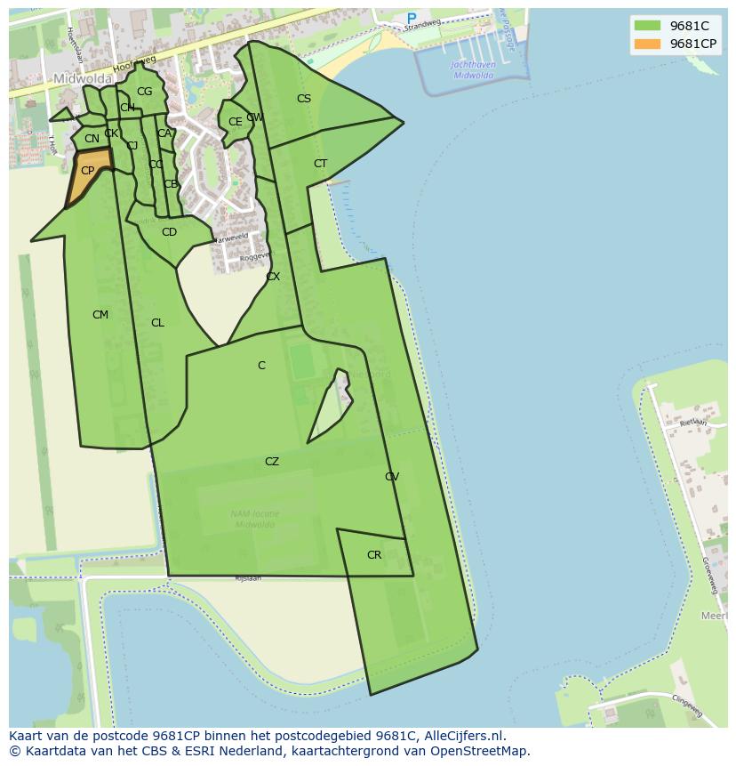 Afbeelding van het postcodegebied 9681 CP op de kaart.