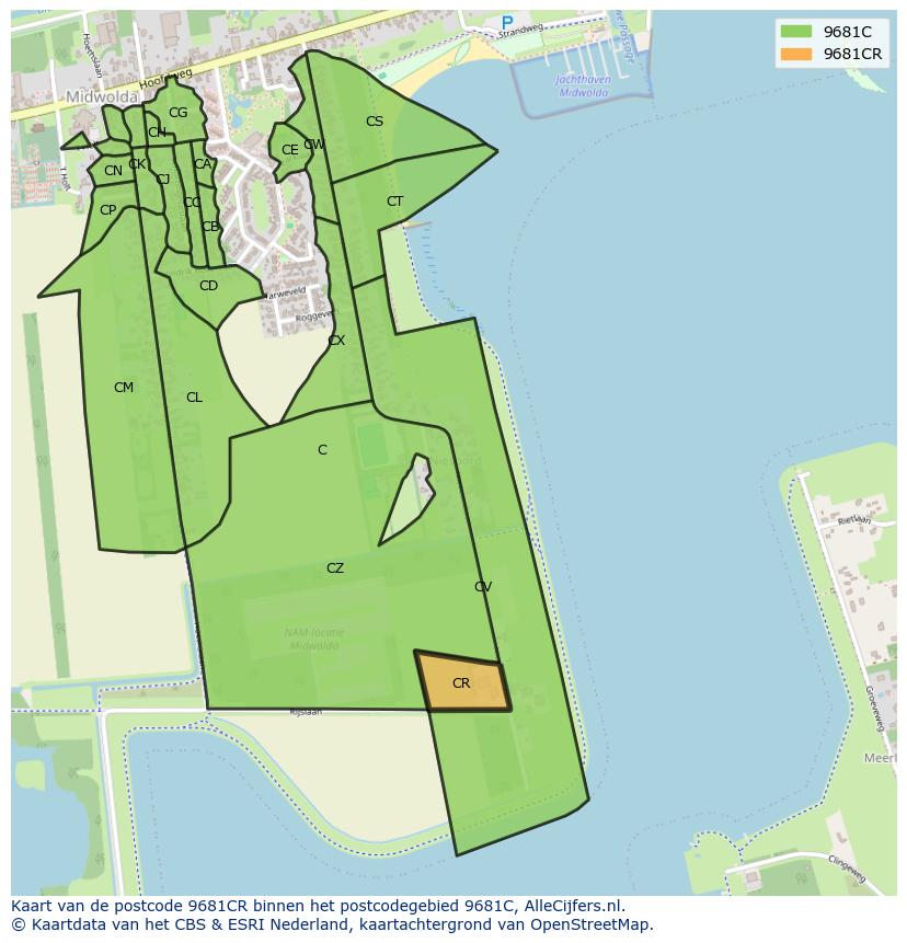 Afbeelding van het postcodegebied 9681 CR op de kaart.
