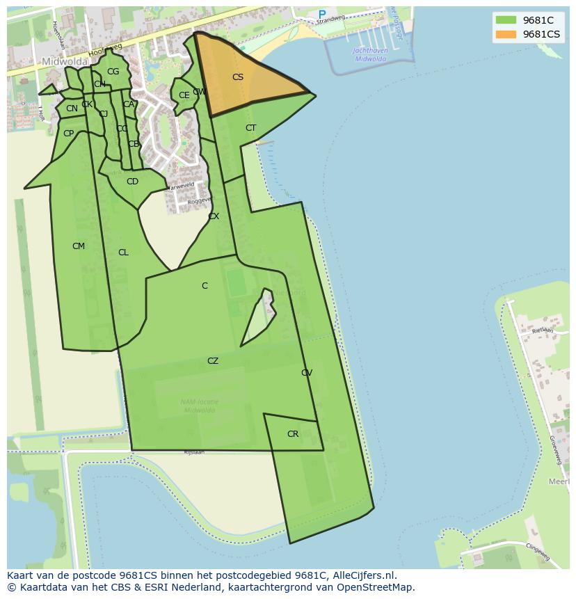 Afbeelding van het postcodegebied 9681 CS op de kaart.
