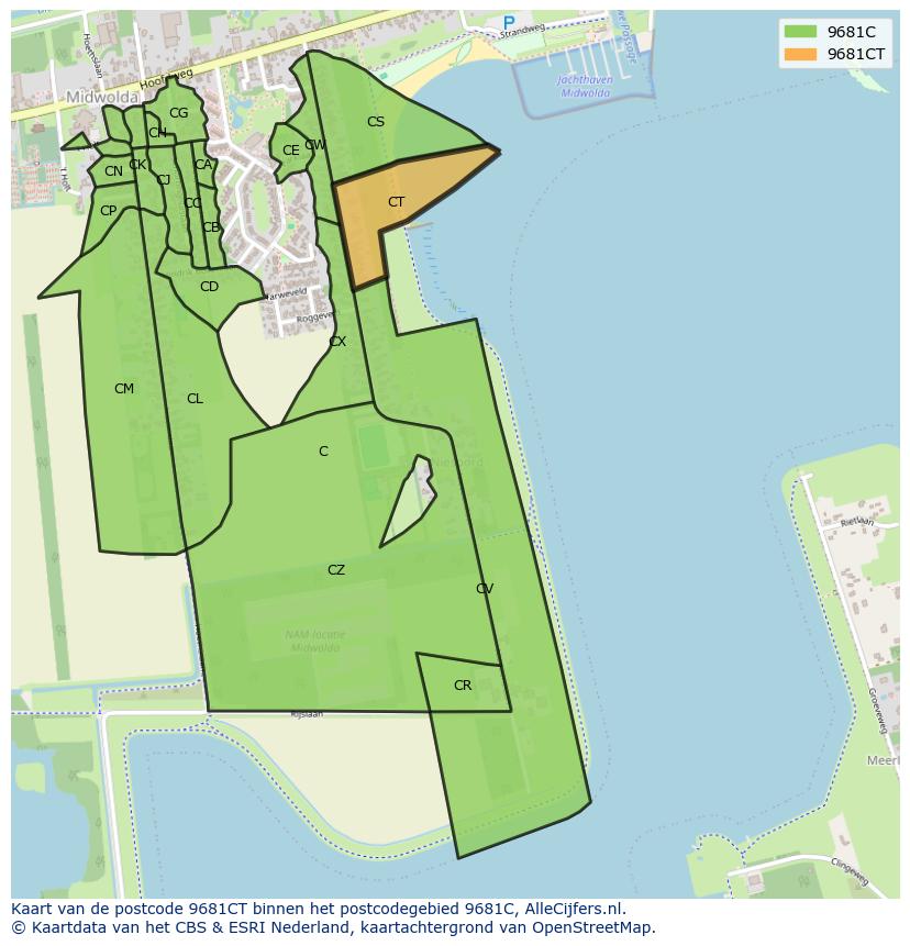 Afbeelding van het postcodegebied 9681 CT op de kaart.