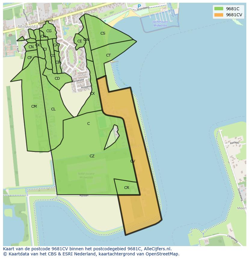 Afbeelding van het postcodegebied 9681 CV op de kaart.
