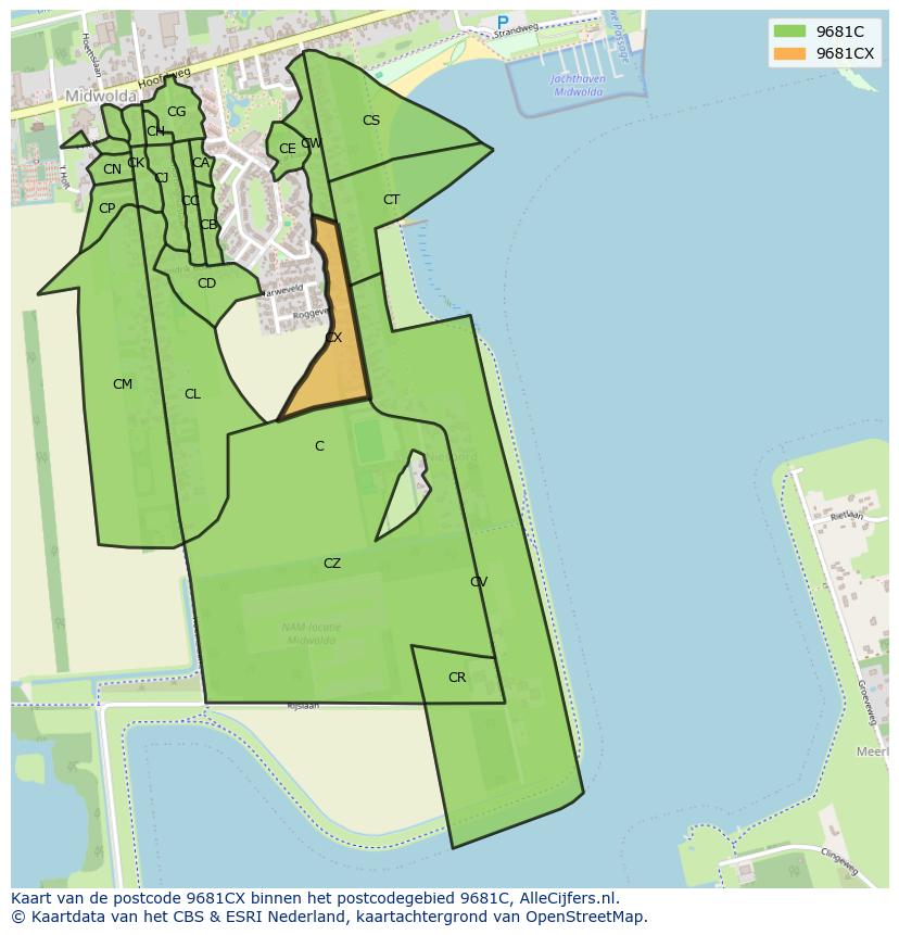Afbeelding van het postcodegebied 9681 CX op de kaart.
