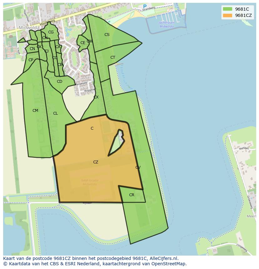 Afbeelding van het postcodegebied 9681 CZ op de kaart.