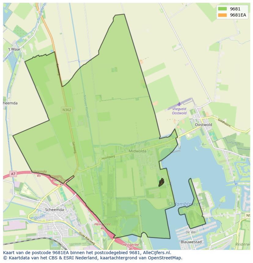 Afbeelding van het postcodegebied 9681 EA op de kaart.