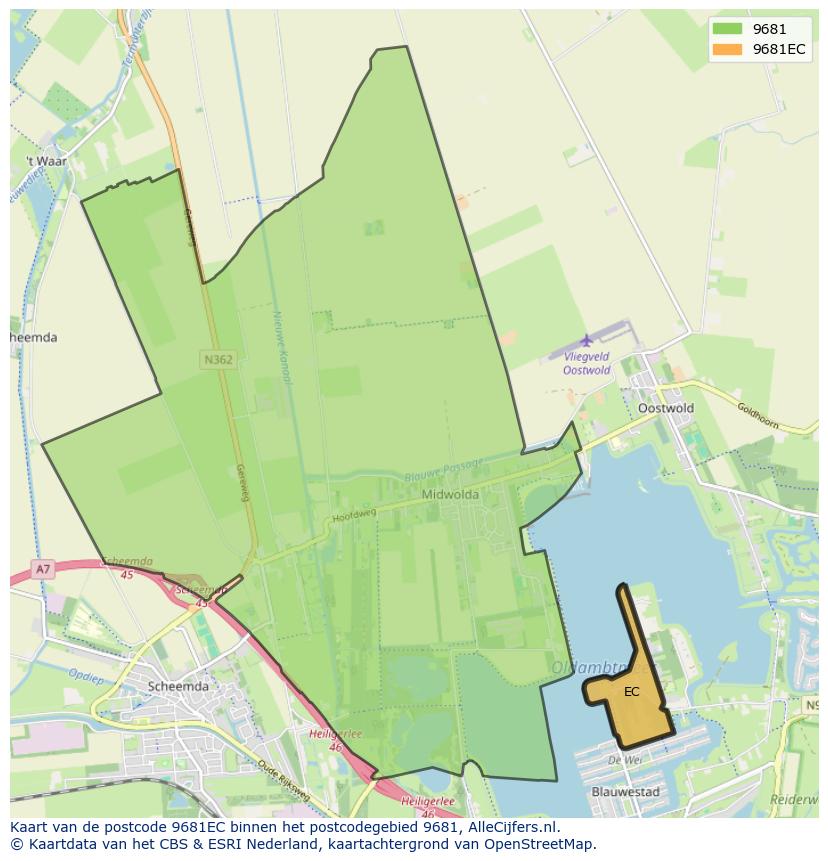 Afbeelding van het postcodegebied 9681 EC op de kaart.