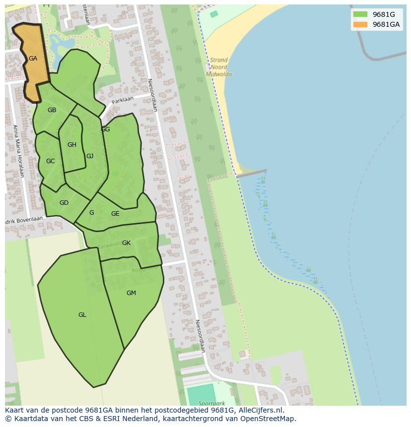 Afbeelding van het postcodegebied 9681 GA op de kaart.