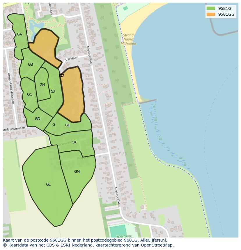 Afbeelding van het postcodegebied 9681 GG op de kaart.