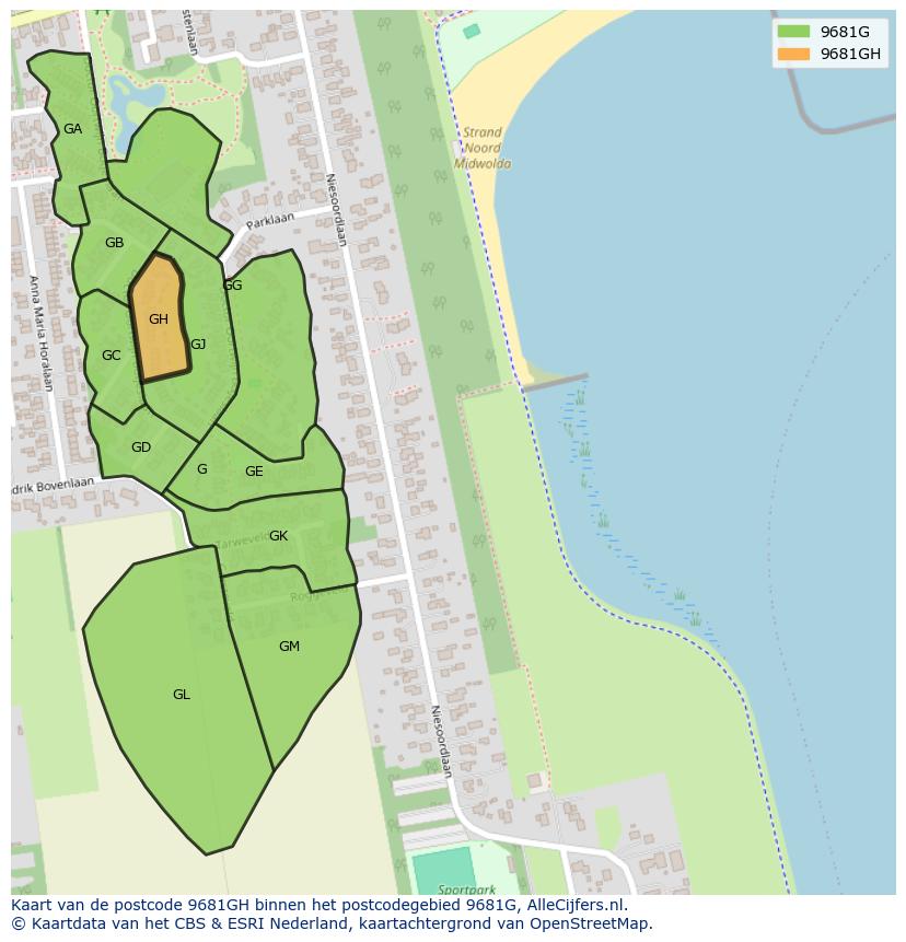 Afbeelding van het postcodegebied 9681 GH op de kaart.