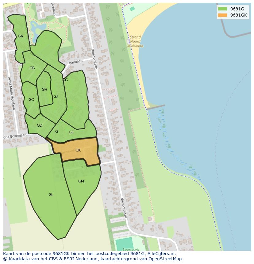Afbeelding van het postcodegebied 9681 GK op de kaart.