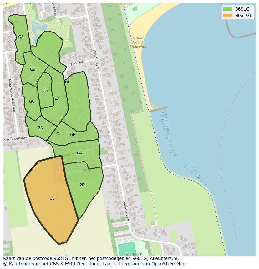 Afbeelding van het postcodegebied 9681 GL op de kaart.