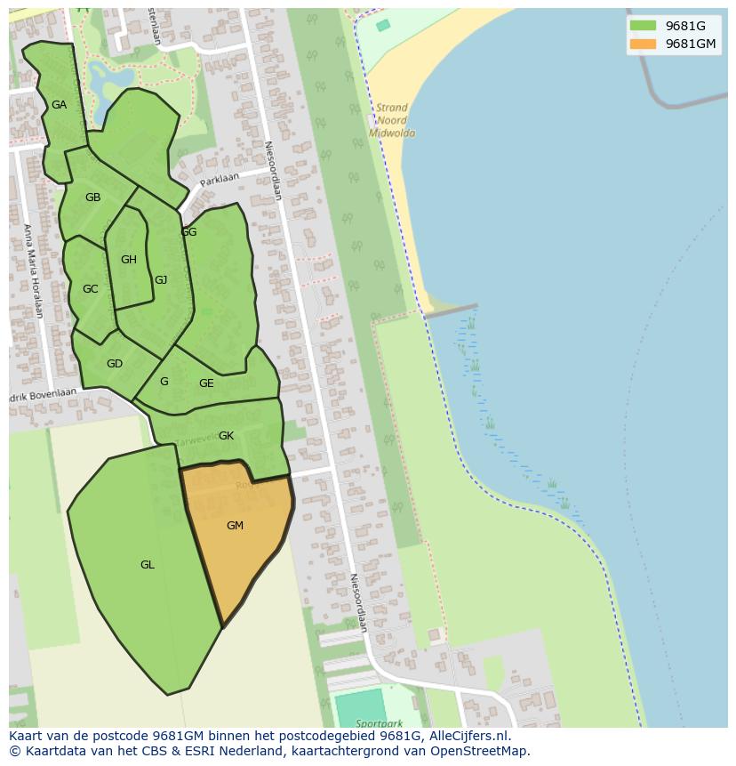 Afbeelding van het postcodegebied 9681 GM op de kaart.
