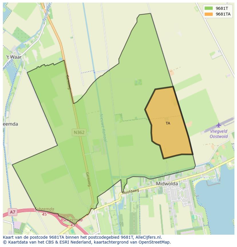 Afbeelding van het postcodegebied 9681 TA op de kaart.