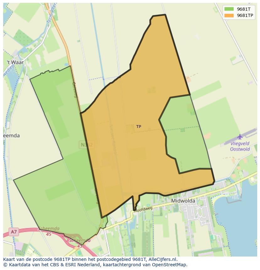 Afbeelding van het postcodegebied 9681 TP op de kaart.