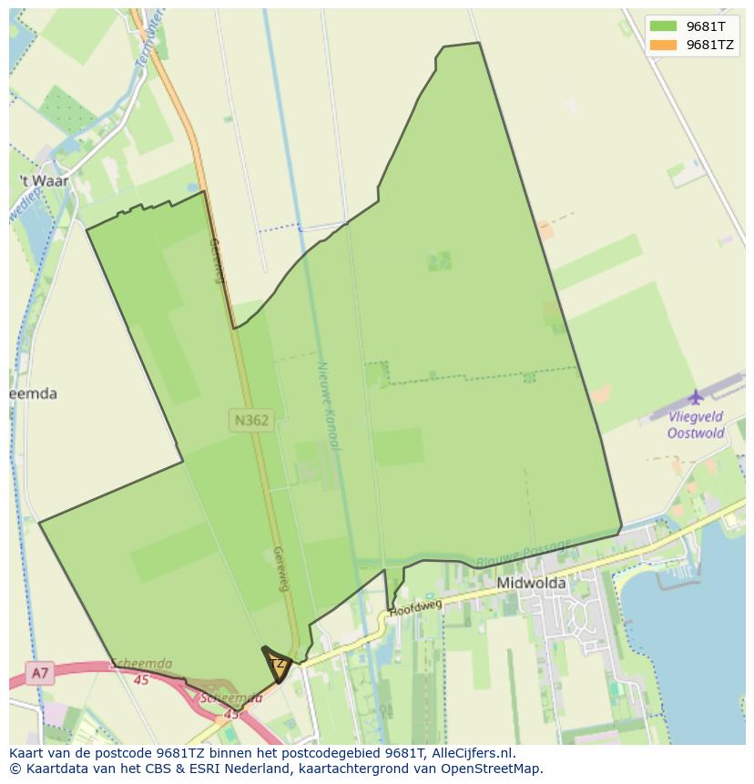 Afbeelding van het postcodegebied 9681 TZ op de kaart.