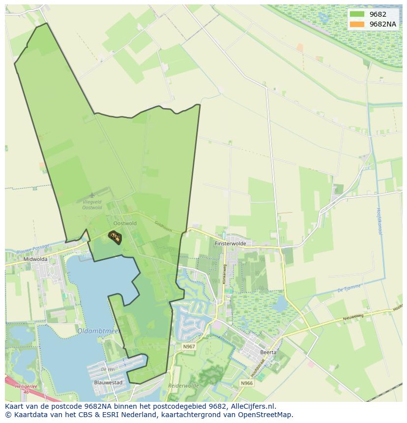 Afbeelding van het postcodegebied 9682 NA op de kaart.
